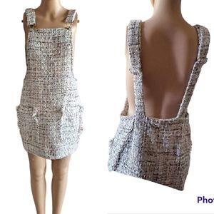 Shein basket weave fun funky mini dress overalls with frayed pockets